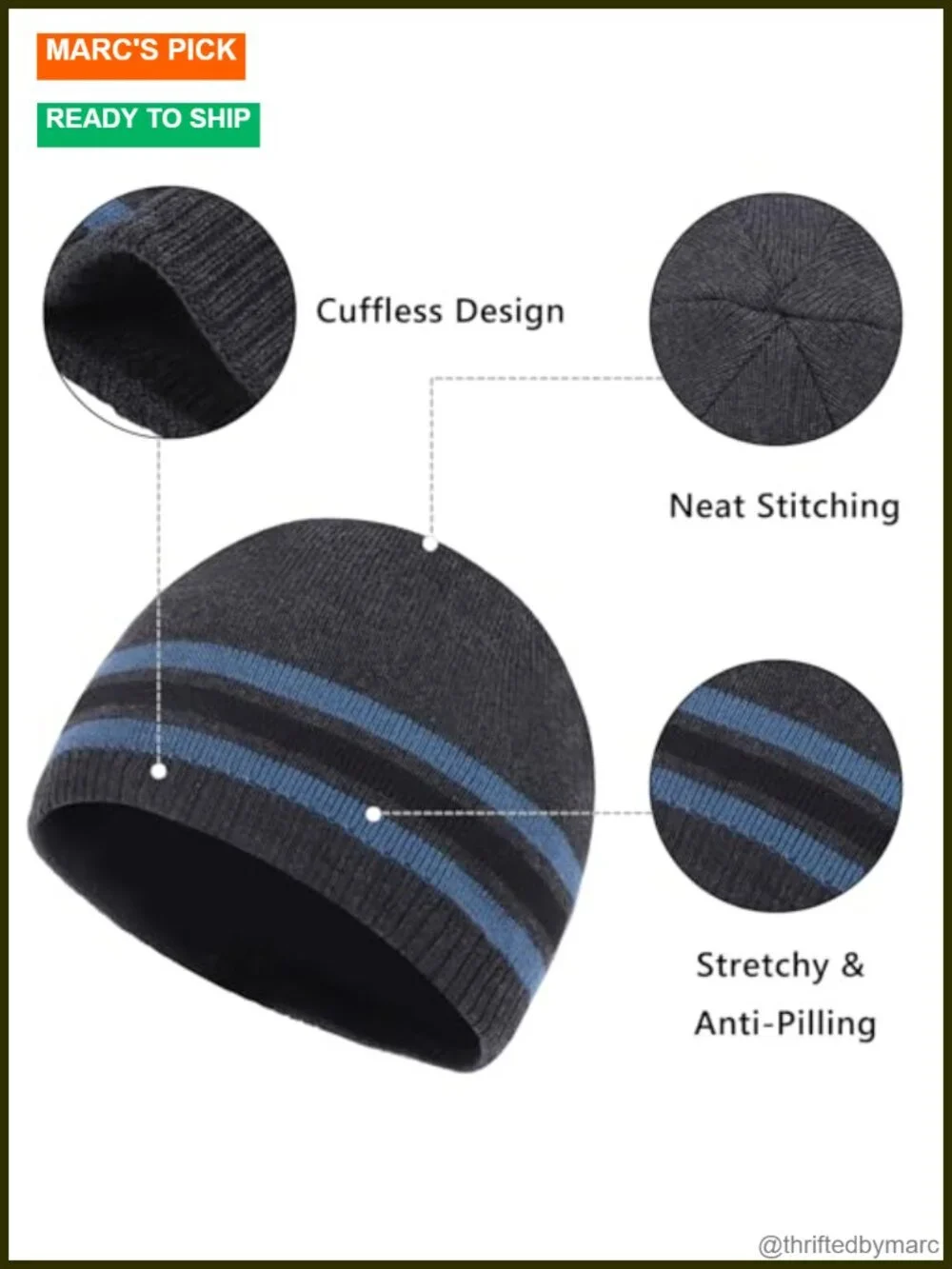 XXL Stretch Beanie Hat for Big Heads, Winter Knit Skull Cap